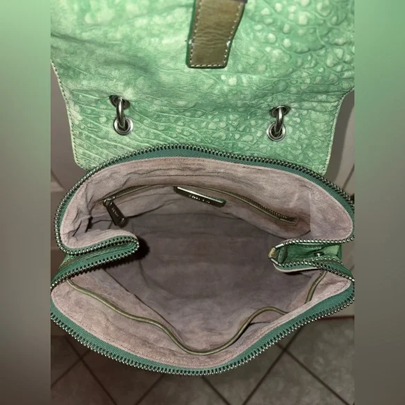 RARE Joy GRYSON Pebbled Leather Green Crossbody Purse - Picture 5 of 6